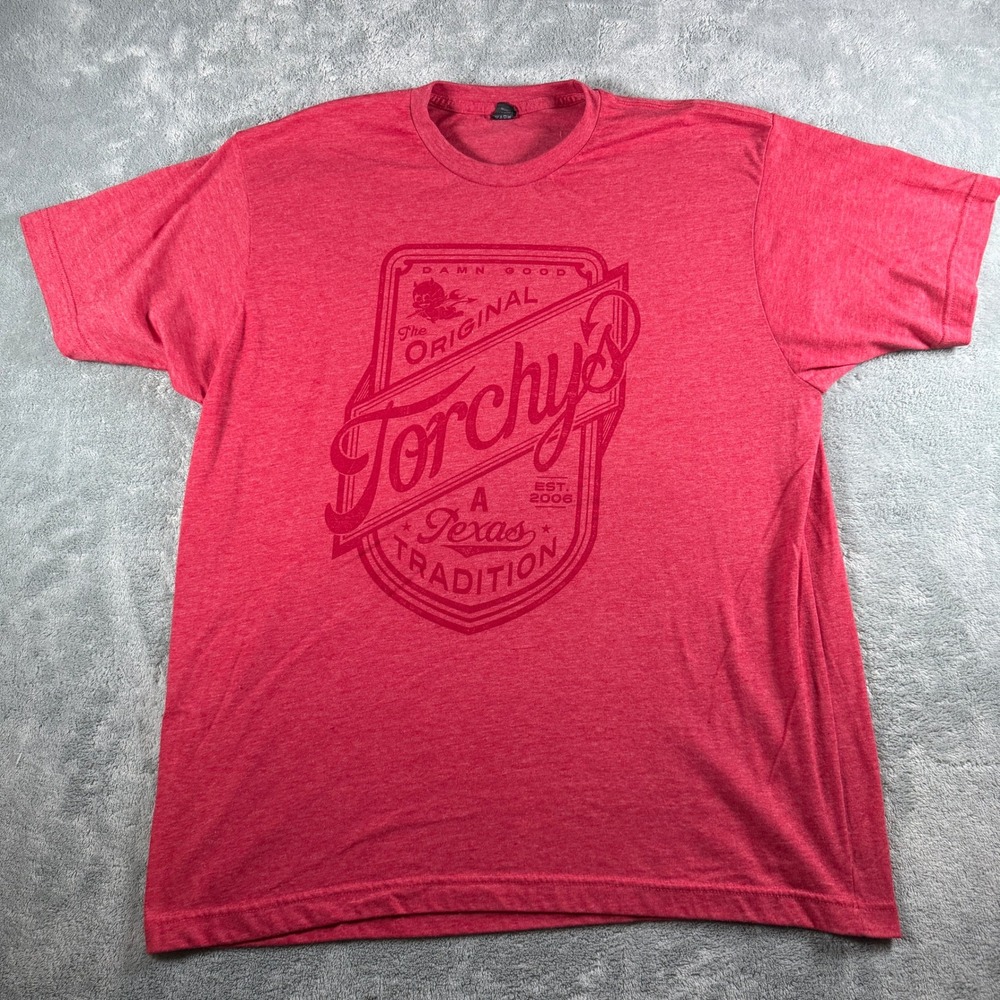 Torchy's Tacos Red Heather Graphic T-Shirt Mens XL Texas Tradition Tultex Tee